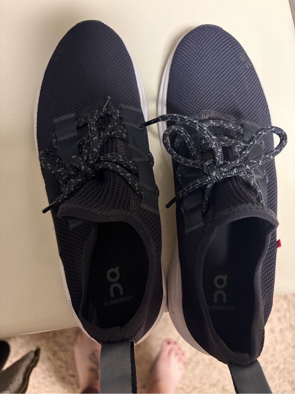 On Running womens Black Mesh Sneakers with White Sole